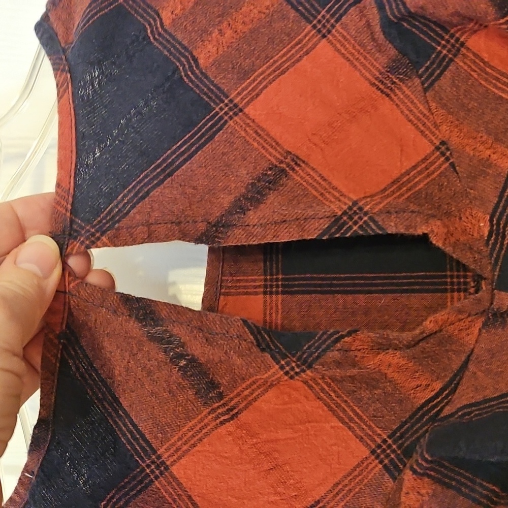 BCBGeneratiom Red and Blue Plaid and Check Blouse with Ruffles - Picture 11 of 15